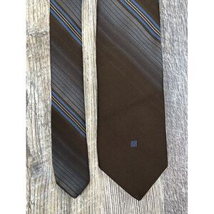 Vintage‎ Givenchy Gentleman Paris Mens Polyester Necktie Brown Classic G Logo